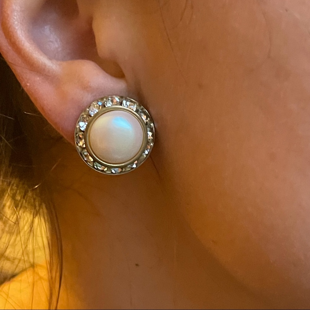 Vintage faux pearl & rhinestone pierced earrings